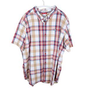 COLUMBIA Regular Fit Red Navy Tan Plaid Short Sleeve Button Down Shirt XXL 2XL